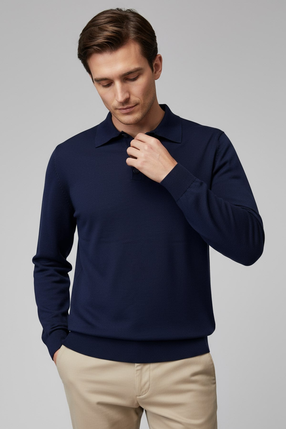 Chuba Erkek Polo Yaka Düğmeli Triko Kazak Lacivert 26W2012