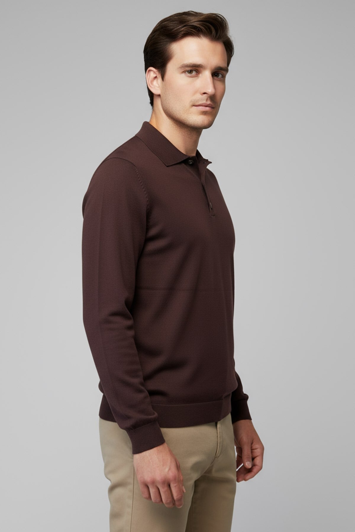 Chuba Erkek Polo Yaka Düğmeli Triko Kazak Kahverengi 26W2012