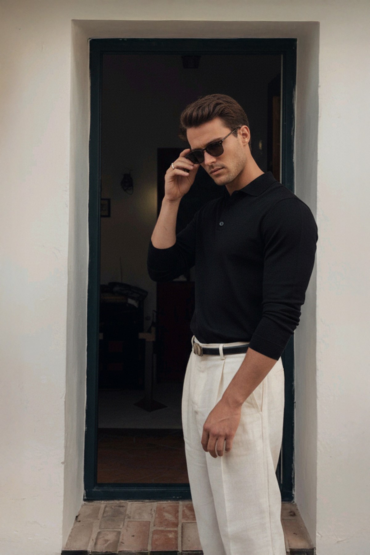Chuba Erkek Polo Yaka Düğmeli Triko Kazak Siyah 26W2012