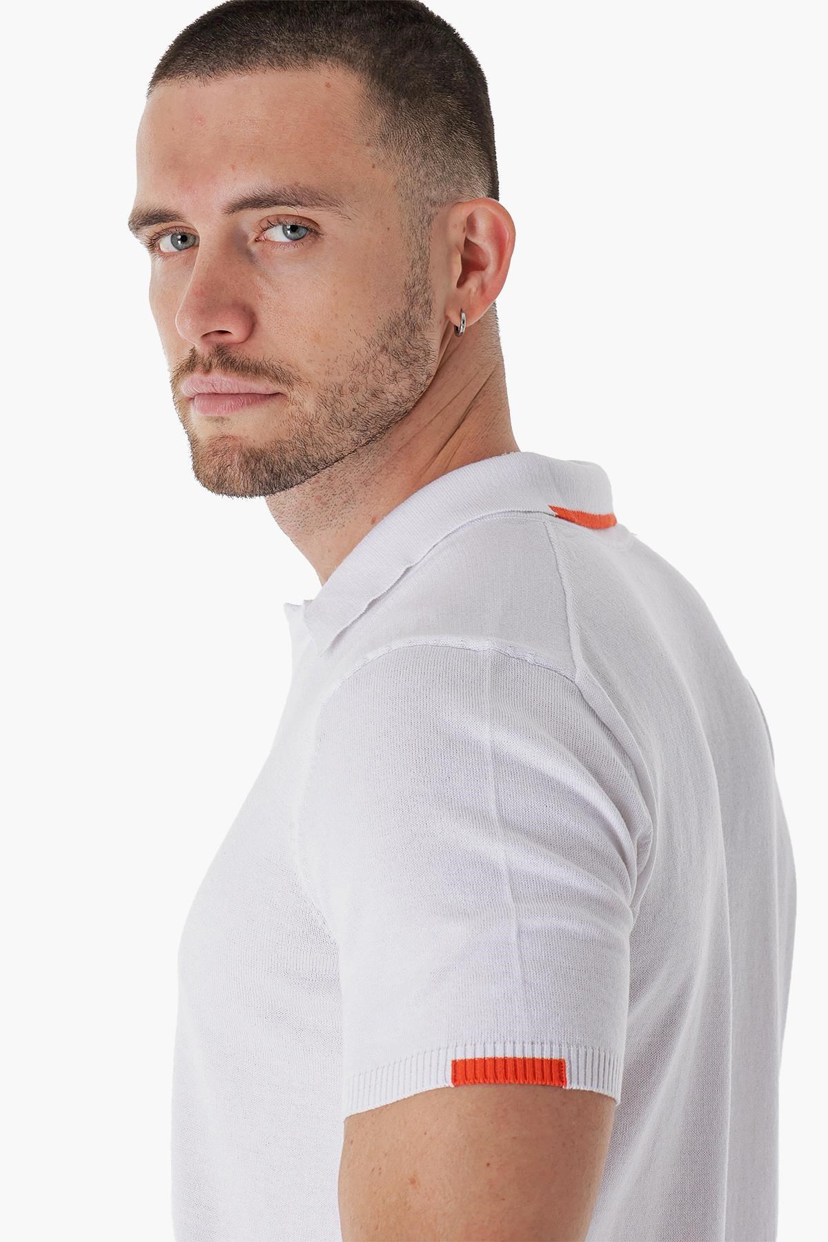 Chuba Erkek Polo Yaka Kontrast Çizgi Detaylı Pamuklu İnce Triko T-Shirt Beyaz  22SM209