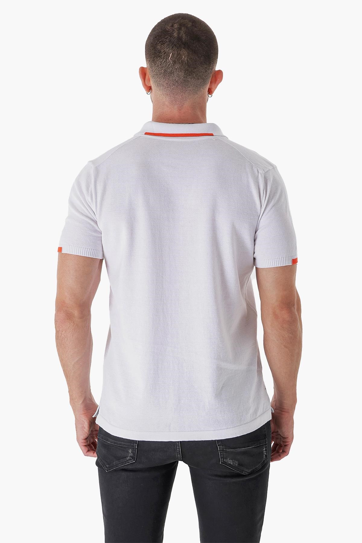 Chuba Erkek Polo Yaka Kontrast Çizgi Detaylı Pamuklu İnce Triko T-Shirt Beyaz  22SM209
