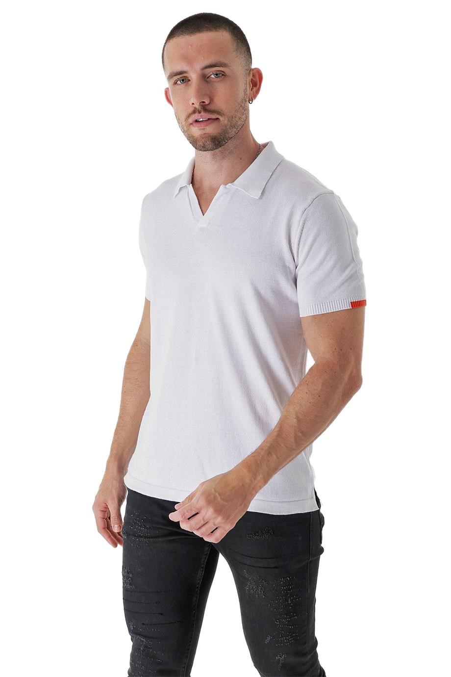 Chuba Erkek Polo Yaka Kontrast Çizgi Detaylı Pamuklu İnce Triko T-Shirt Beyaz  22SM209