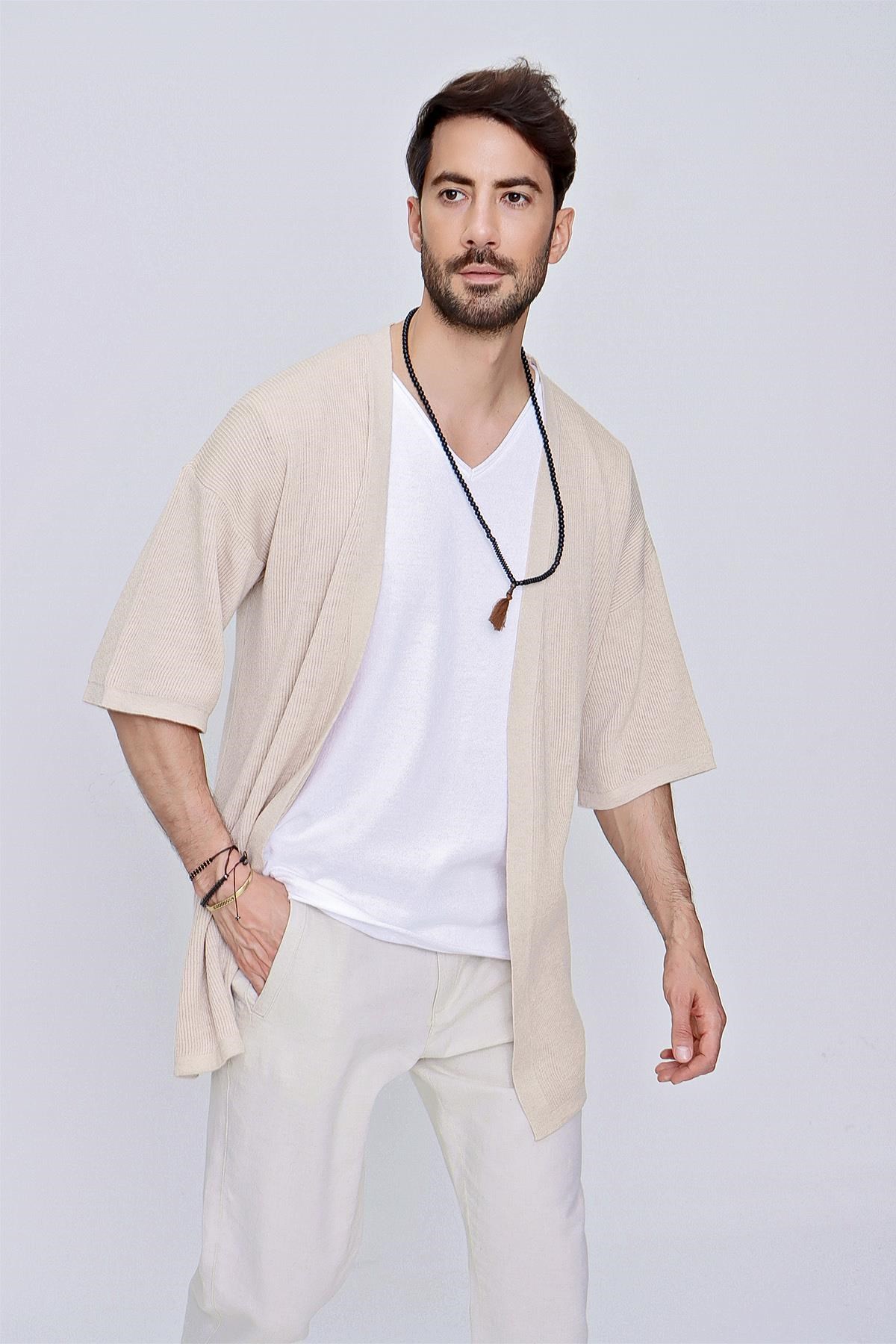 Chuba Erkek Rahat Kalıp Triko Kimono Bej  22SM211