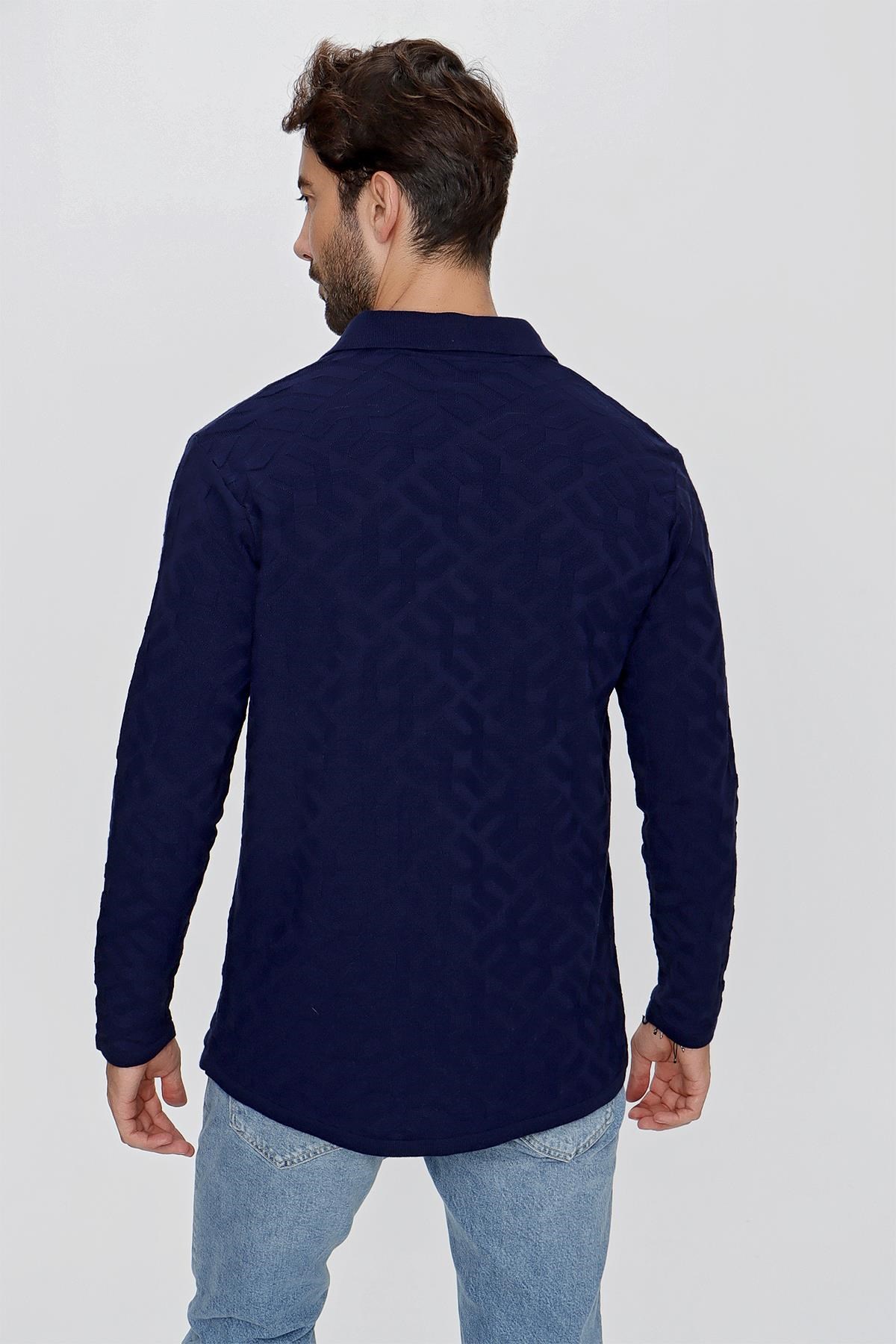 CHUBA Erkek Regular Fit Desenli Uzun Kollu Triko Gömlek Lacivert 23W211