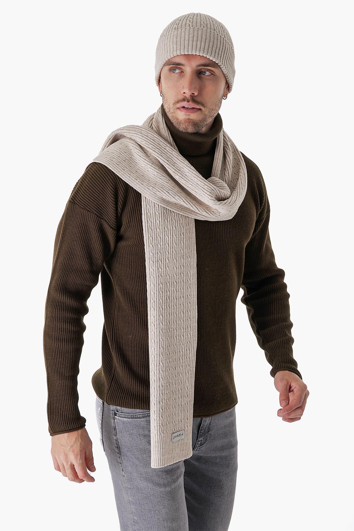 Chuba Erkek Saç Örgü Atkı Bere Takımı Bej 23W501