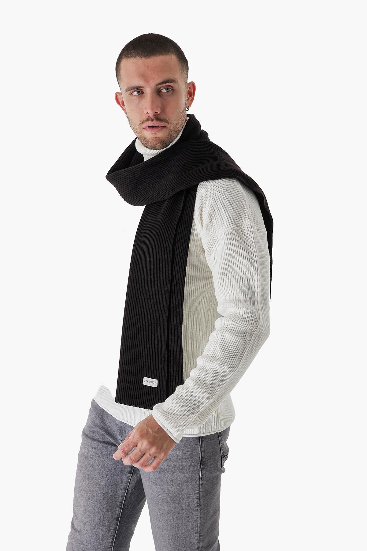 Chuba Erkek Selanik Örgü Triko Atkı Siyah 22W853