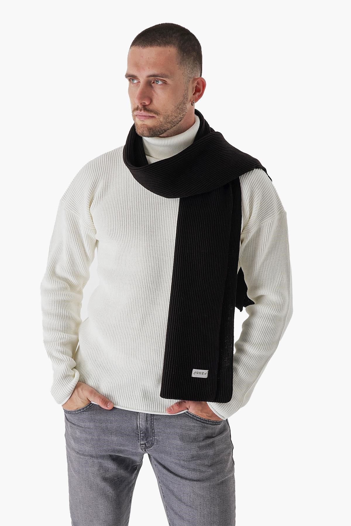 Chuba Erkek Selanik Örgü Triko Atkı Siyah 22W853