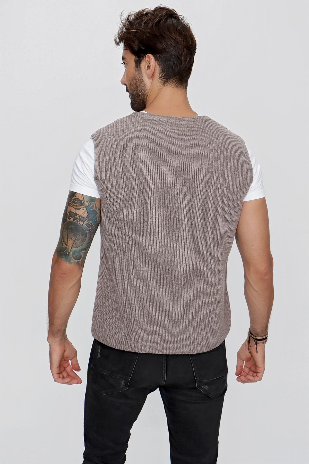 CHUBA Erkek Süs Cepli Regular Fit Triko Yelek Vizon 23W218