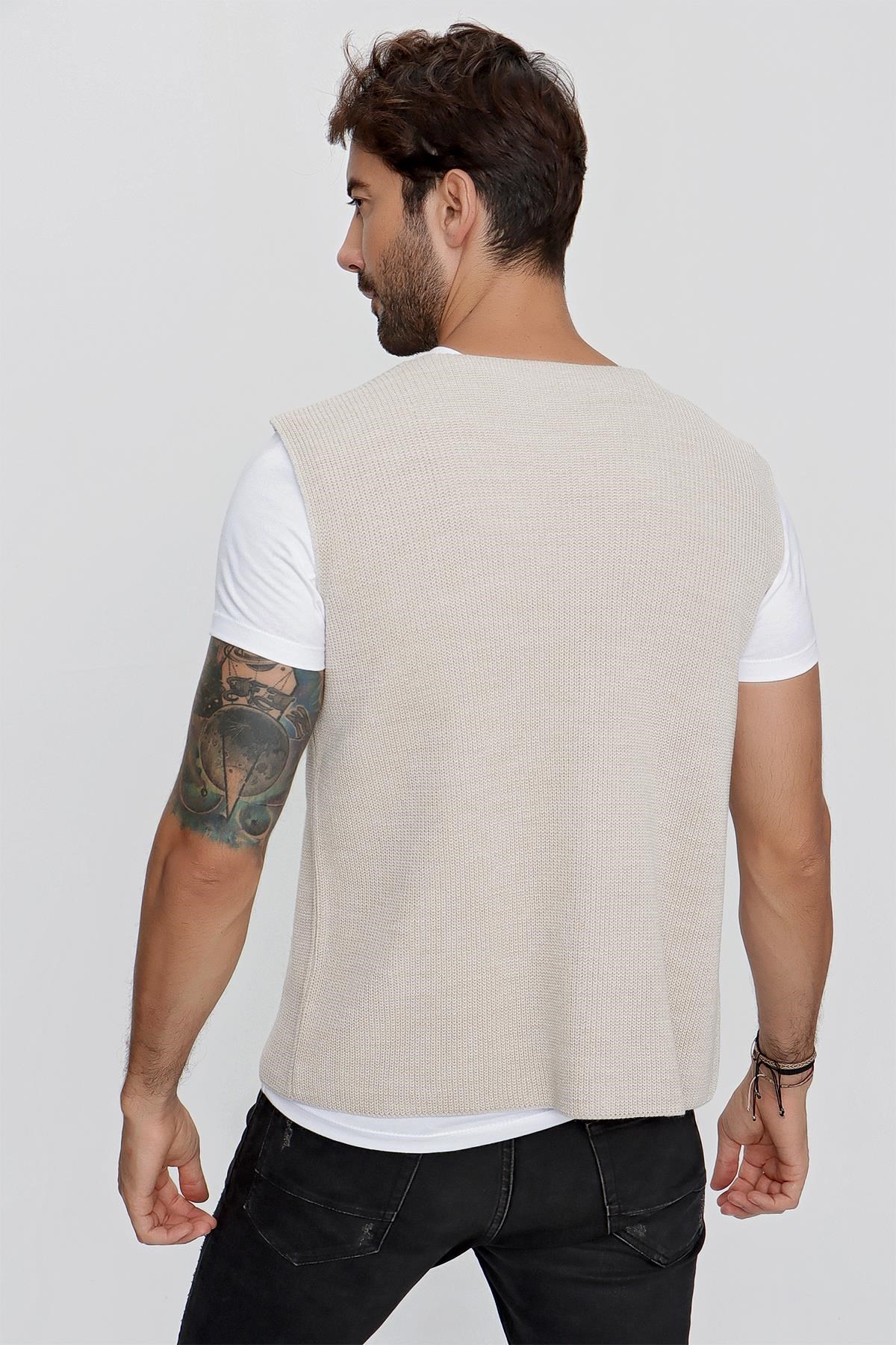 CHUBA Erkek Süs Cepli Regular Fit Triko Yelek Bej 23W218