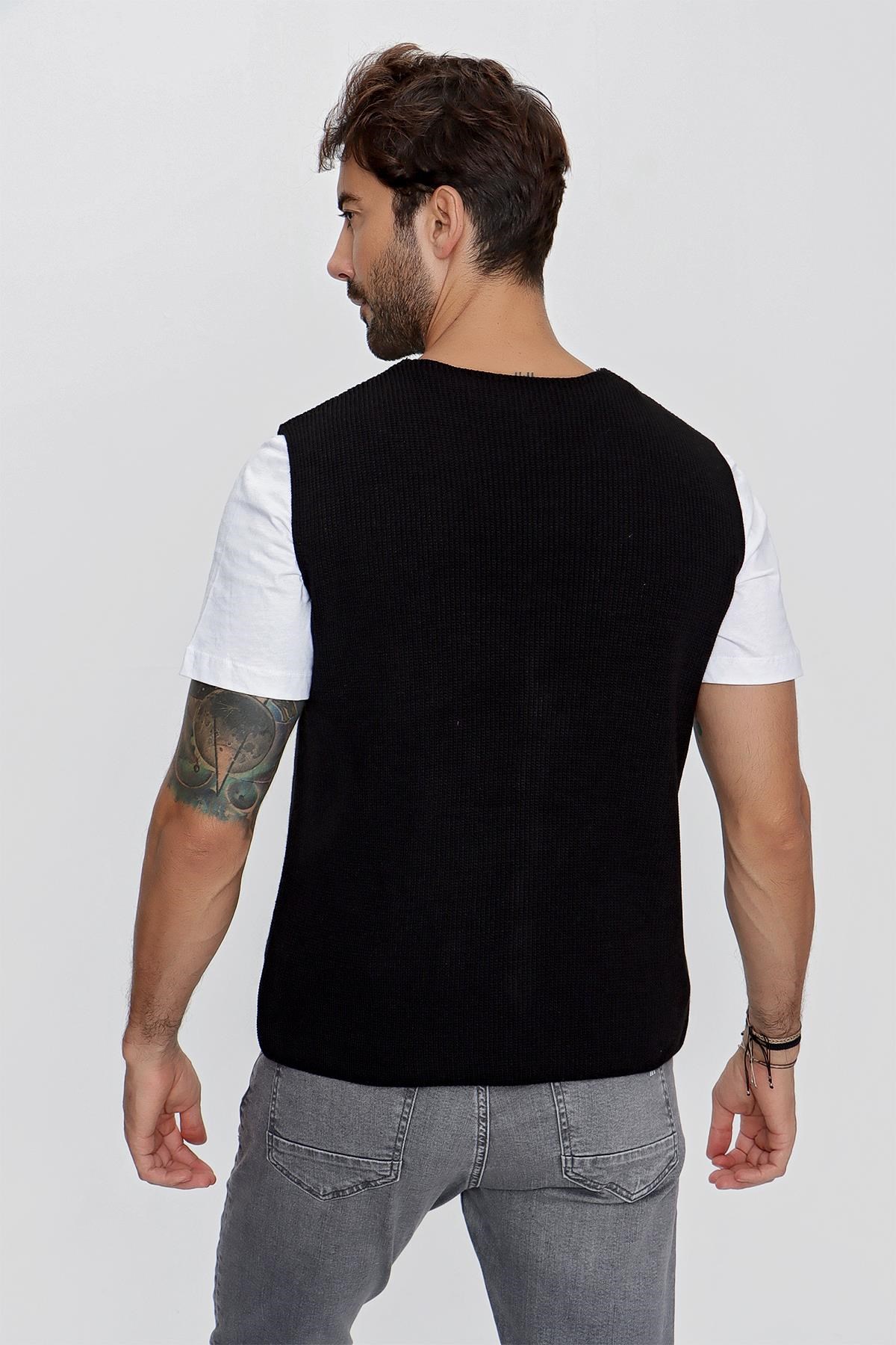 CHUBA Erkek Süs Cepli Regular Fit Triko Yelek Siyah 23W218