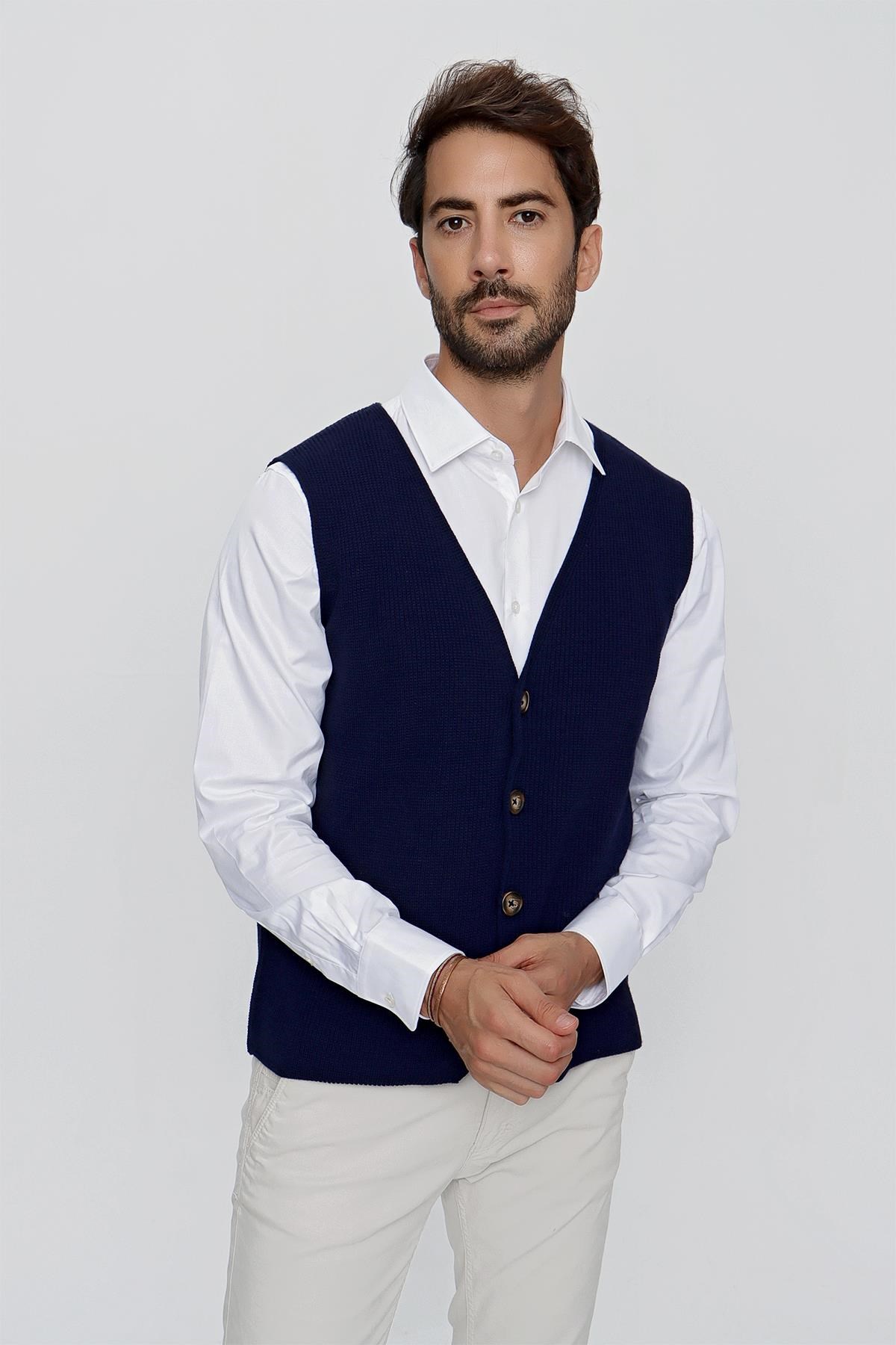 CHUBA Erkek Süs Cepli Regular Fit Triko Yelek Lacivert 23W218