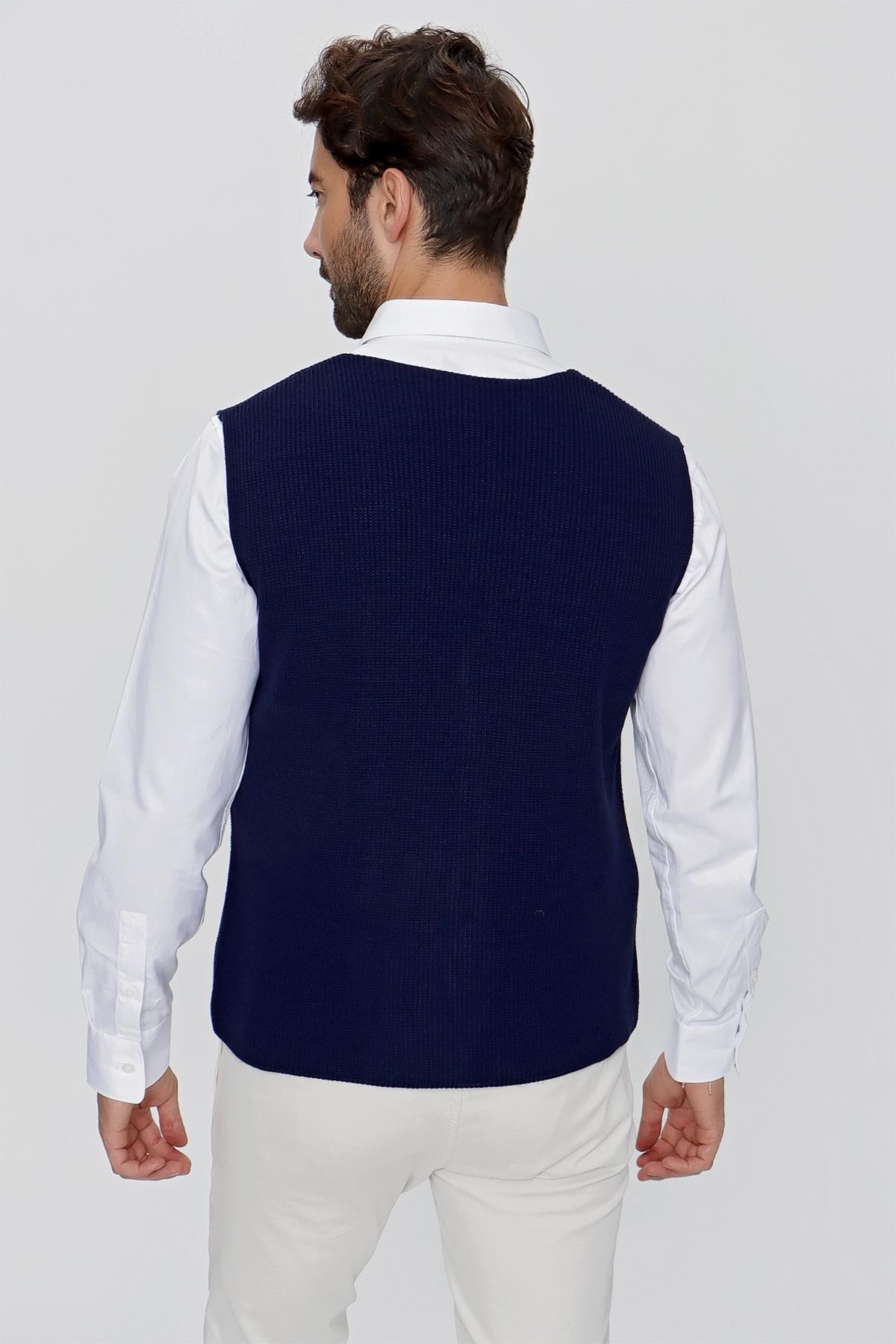 CHUBA Erkek Süs Cepli Regular Fit Triko Yelek Lacivert 23W218