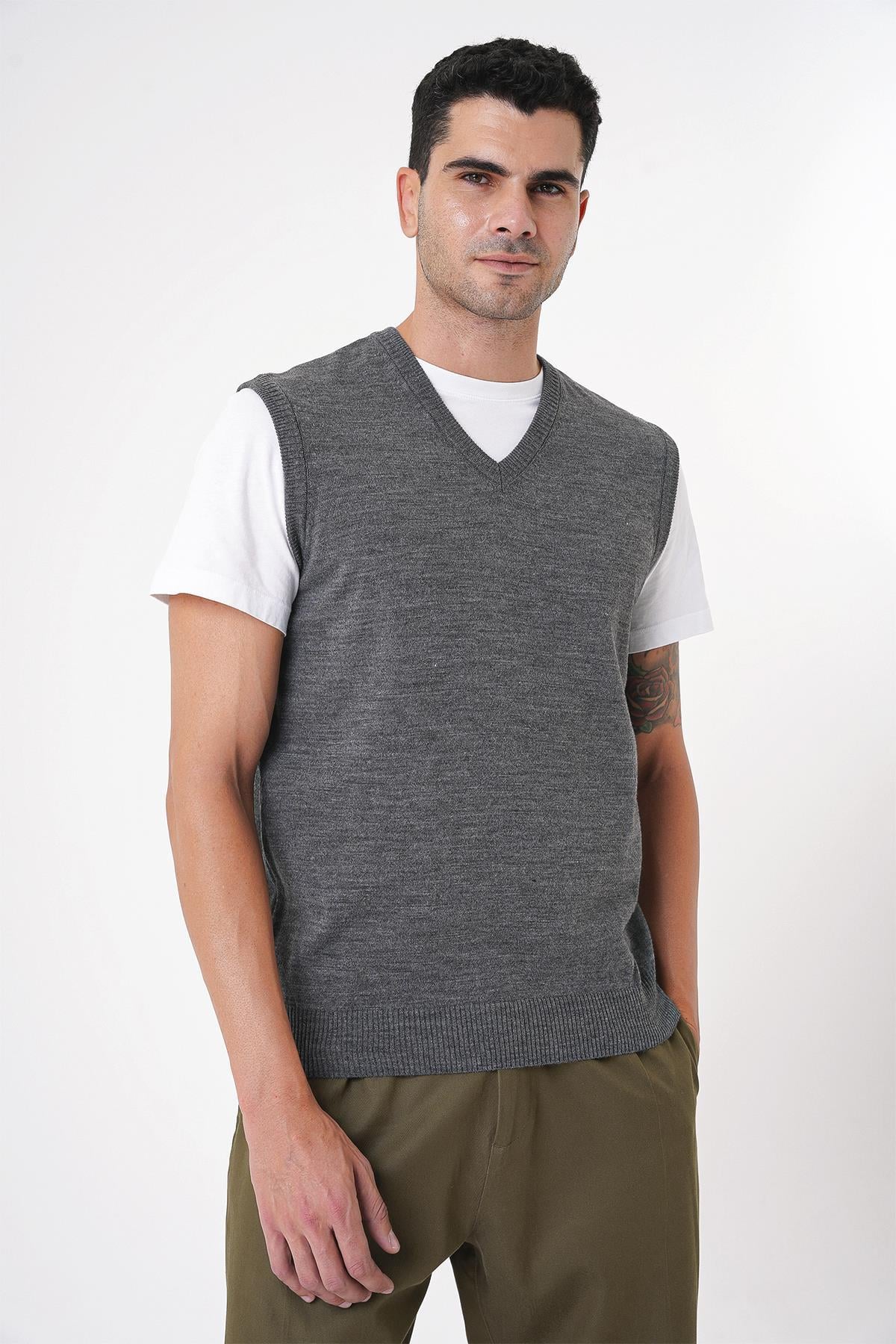 Chuba Erkek V Yaka Regular Fit Triko Süveter Antrasit 25W2001