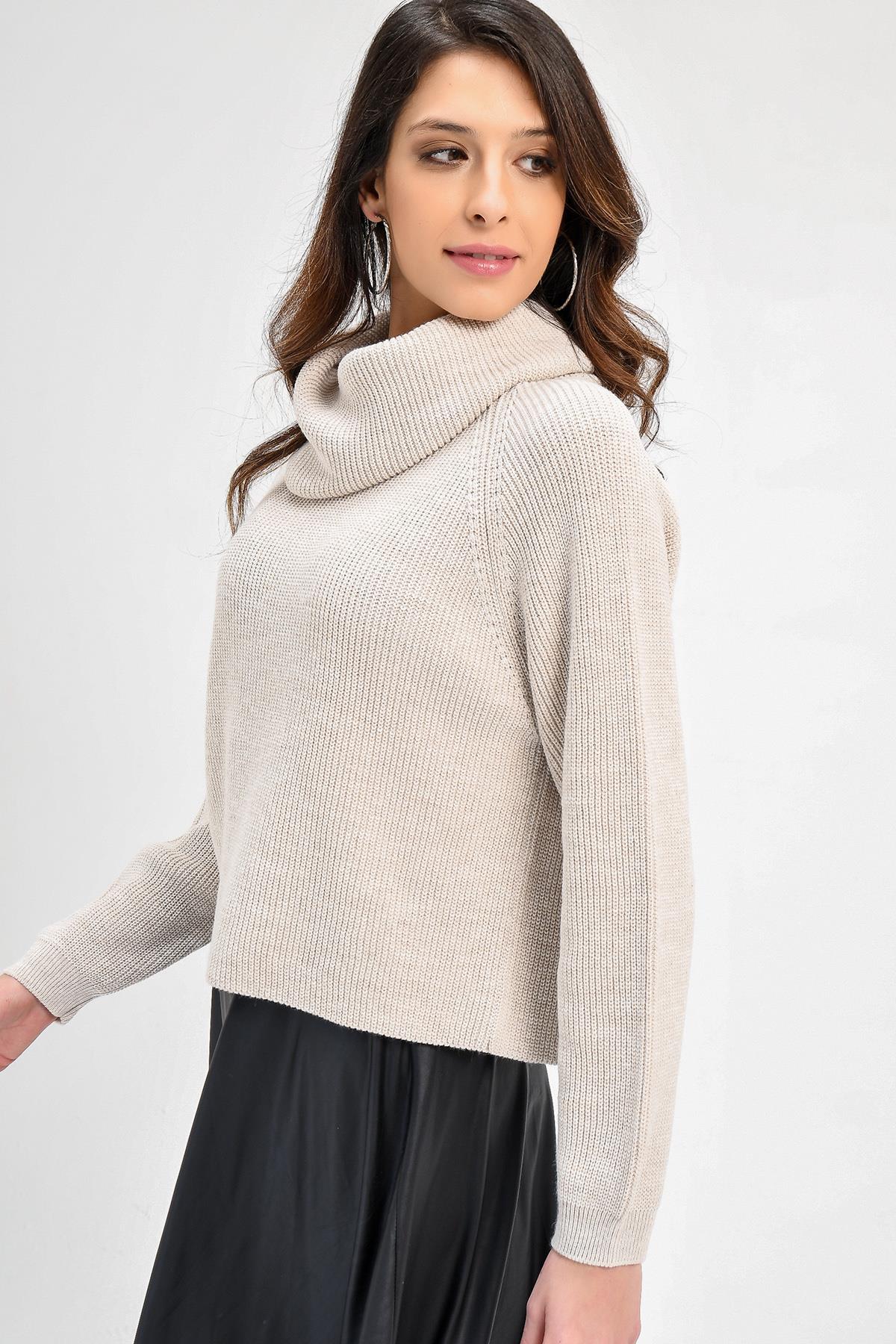 Chuba Kadın Degaje Balıkçı Yaka Kısa Selanik Triko Kazak 20W106