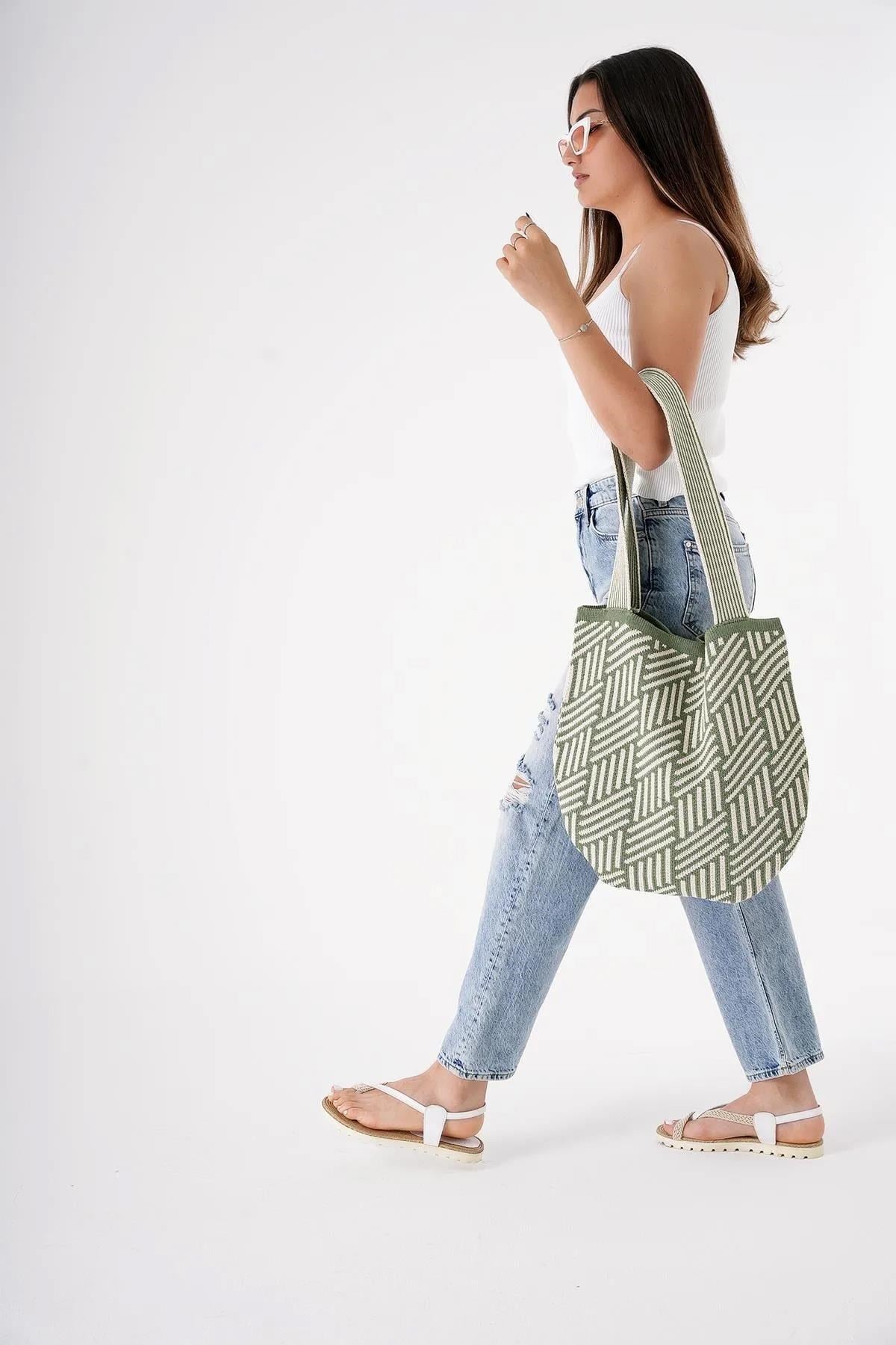Chuba Kadın Etnik Bohem Triko Örgü Shopper Askılı Gündelik El & Omuz Çantası CHAX811 Yeşil