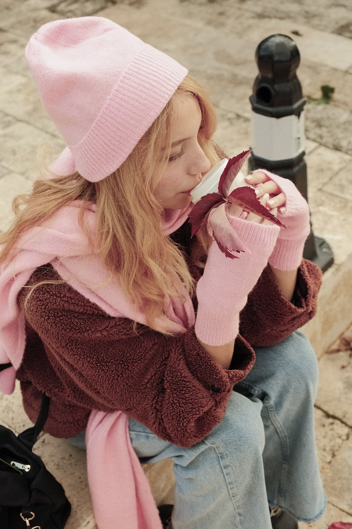 Chuba Kadın Triko Atkı & Bere & Eldiven Üçlü Takım Set Pembe 26W5006