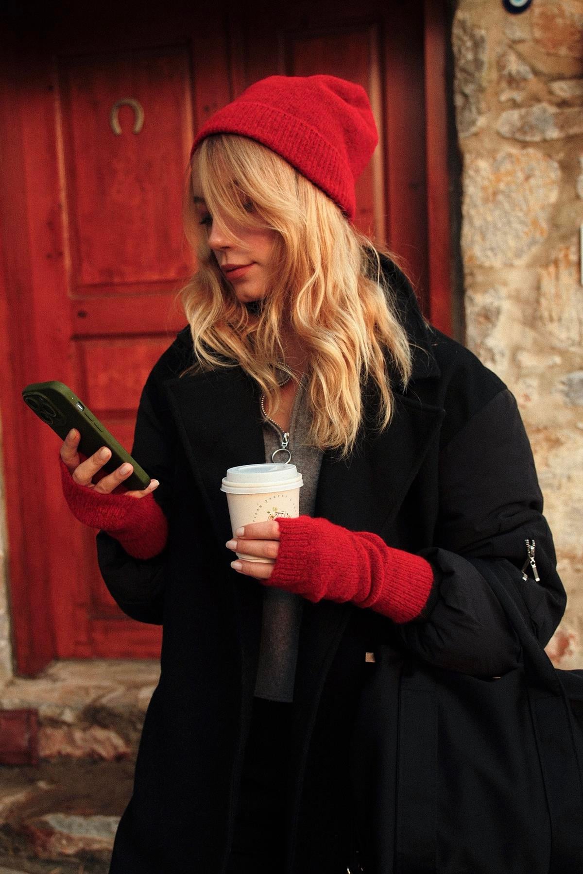 Chuba Kadın Triko Bere ve Eldiven İkili Takım Set Kırmızı 26W5005