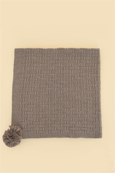 Chuba Çocuk Hasır Desenli Ponponlu Triko Battaniye (80cmx100cm) Vizon CHKIDS203
