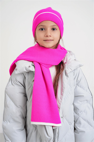 Chuba Çocuk Selanik Örgü Atkı Bere Takımı 7-9 & 10-12 Yaş Fuşya CHKIDS106
