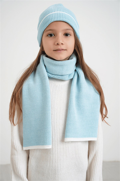 Chuba Çocuk Selanik Örgü Atkı Bere Takımı 7-9 & 10-12 Yaş Mavi CHKIDS106
