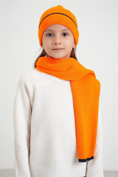 Chuba Çocuk Selanik Örgü Atkı Bere Takımı 7-9 & 10-12 Yaş Oranj CHKIDS106