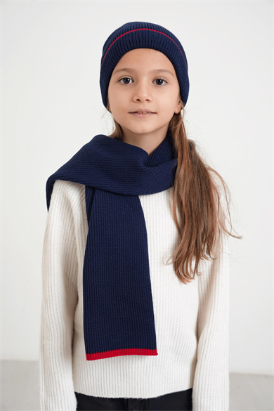 Chuba Çocuk Selanik Örgü Atkı Bere Takımı 7-9 & 10-12 Yaş Lacivert CHKIDS106