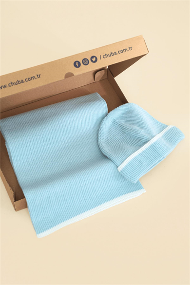 Chuba Çocuk Selanik Örgü Atkı Bere Takımı 7-9 & 10-12 Yaş Mavi CHKIDS106