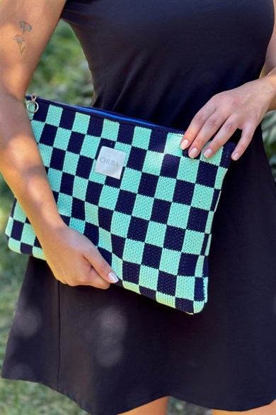 Chuba Dama Desenli Triko Laptop & Macbook & Tablet Kılıfı 13”-14” Inç Uyumlu Lacivert-Mint CHAX822
