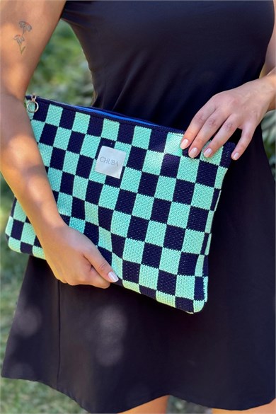 Chuba Dama Desenli Triko Laptop & Macbook & Tablet Kılıfı 13”-14” Inç Uyumlu Lacivert-Mint CHAX822