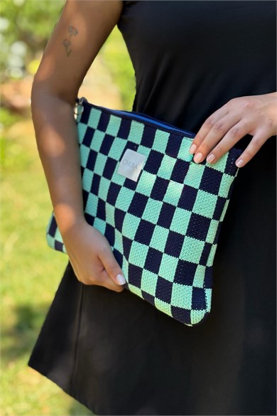 Chuba Dama Desenli Triko Laptop & Macbook & Tablet Kılıfı 13”-14” Inç Uyumlu Lacivert-Mint CHAX822