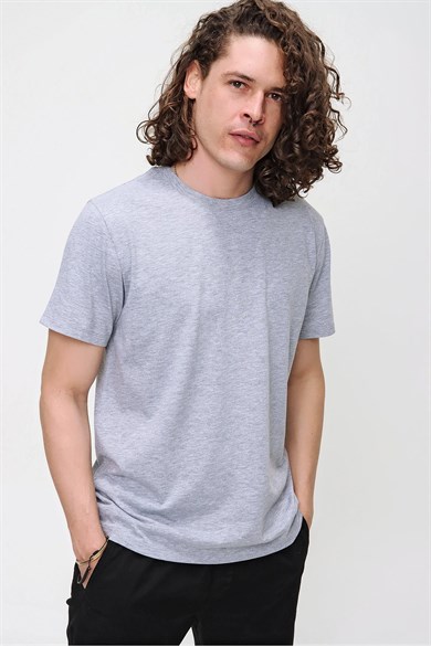 Chuba Erkek Açık Gri Bisiklet Yaka Regular Fit Basic Pamuklu T-Shirt 21S101