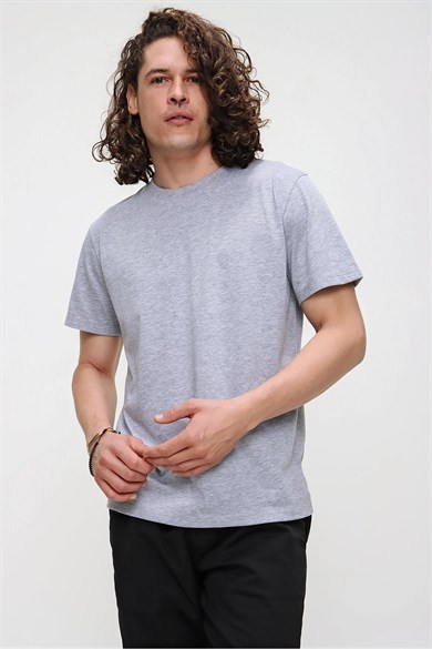 Chuba Erkek Açık Gri Bisiklet Yaka Regular Fit Basic Pamuklu T-Shirt 21S101