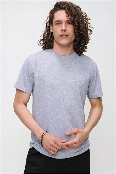 Chuba Erkek Açık Gri Bisiklet Yaka Regular Fit Basic Pamuklu T-Shirt 21S101