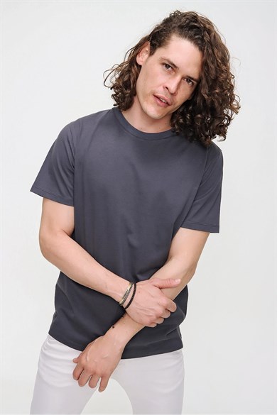 Chuba Erkek Antrasit Bisiklet Yaka Regular Fit Basic Pamuklu T-Shirt 21S101