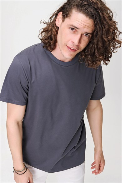 Chuba Erkek Antrasit Bisiklet Yaka Regular Fit Basic Pamuklu T-Shirt 21S101