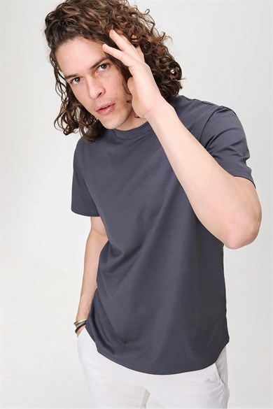 Chuba Erkek Antrasit Bisiklet Yaka Regular Fit Basic Pamuklu T-Shirt 21S101