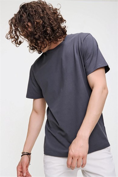 Chuba Erkek Antrasit Bisiklet Yaka Regular Fit Basic Pamuklu T-Shirt 21S101