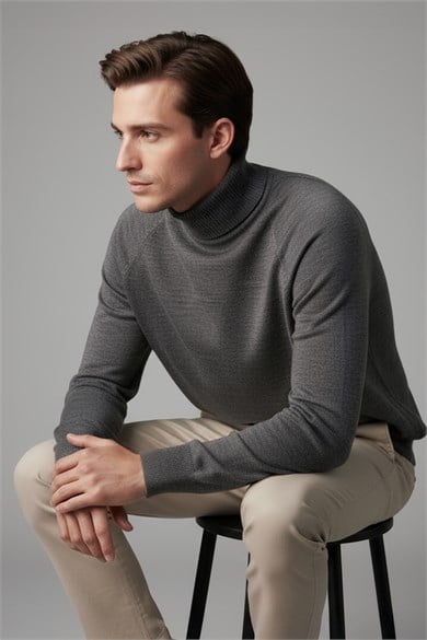 Chuba Erkek Balıkçı Yaka Standart Fit İtalyan Reglan Triko Kazak Antrasit 26W2013