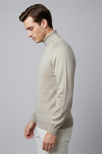 Chuba Erkek Balıkçı Yaka Standart Fit İtalyan Reglan Triko Kazak Bej 26W2013