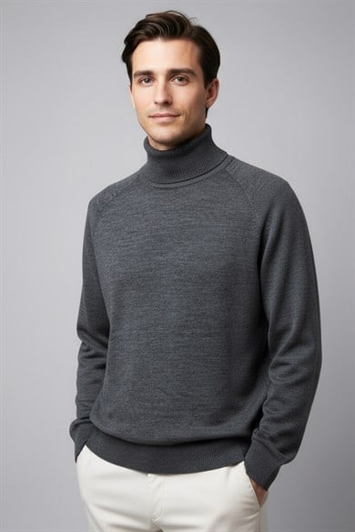 Chuba Erkek Balıkçı Yaka Standart Fit İtalyan Reglan Triko Kazak Antrasit 26W2013