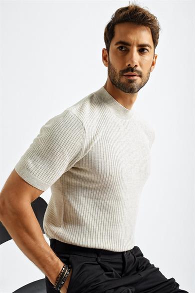 Chuba Erkek Bisiklet Yaka Fitilli Kısa Kollu İnce Triko Kazak 21W301