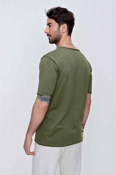 Chuba Erkek Bisiklet Yaka Geniş Kalıp Pamuklu İnce Triko T-Shirt Haki 22SM210