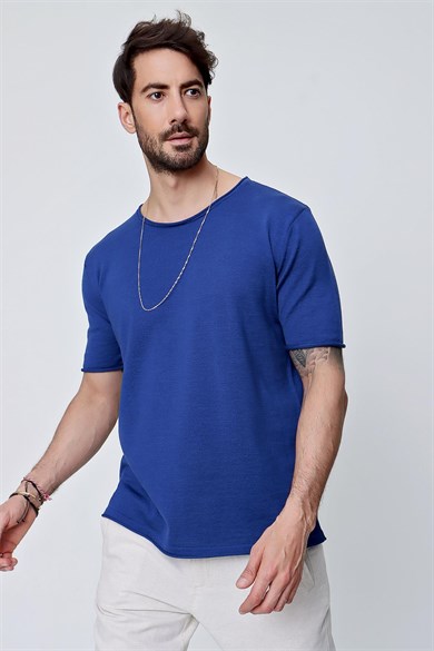 Chuba Erkek Bisiklet Yaka Geniş Kalıp Pamuklu İnce Triko T-Shirt Navy 22SM210