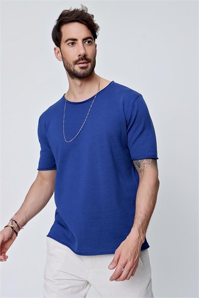 Chuba Erkek Bisiklet Yaka Geniş Kalıp Pamuklu İnce Triko T-Shirt Navy 22SM210