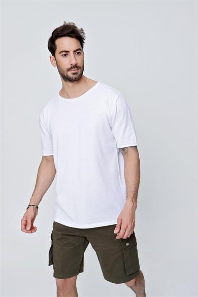 Chuba Erkek Bisiklet Yaka Geniş Kalıp Pamuklu İnce Triko T-Shirt Beyaz 22SM210