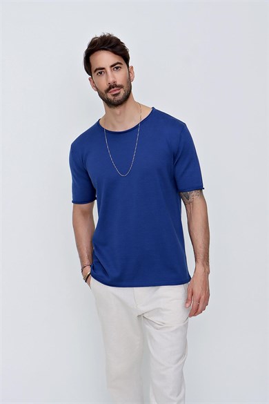 Chuba Erkek Bisiklet Yaka Geniş Kalıp Pamuklu İnce Triko T-Shirt Navy 22SM210