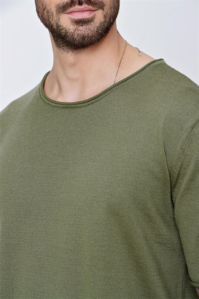 Chuba Erkek Bisiklet Yaka Geniş Kalıp Pamuklu İnce Triko T-Shirt Haki 22SM210