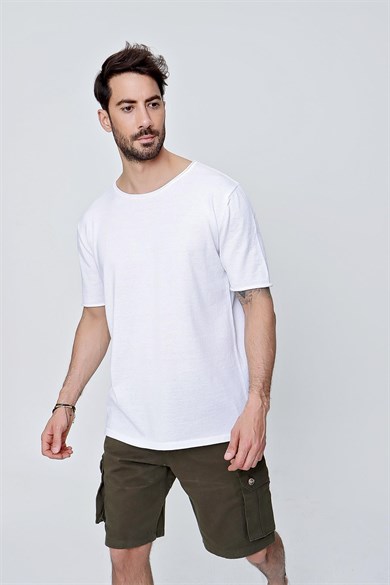 Chuba Erkek Bisiklet Yaka Geniş Kalıp Pamuklu İnce Triko T-Shirt Beyaz 22SM210