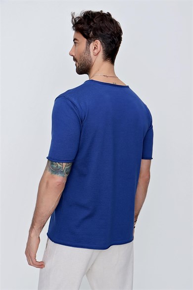 Chuba Erkek Bisiklet Yaka Geniş Kalıp Pamuklu İnce Triko T-Shirt Navy 22SM210