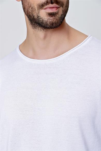 Chuba Erkek Bisiklet Yaka Geniş Kalıp Pamuklu İnce Triko T-Shirt Beyaz 22SM210